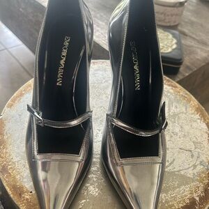 Emporio Armani Metallic Silver Heels